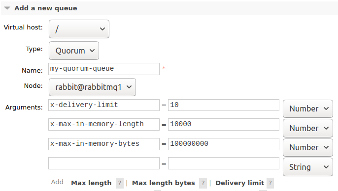 Fig 9. Quorum queue arguments